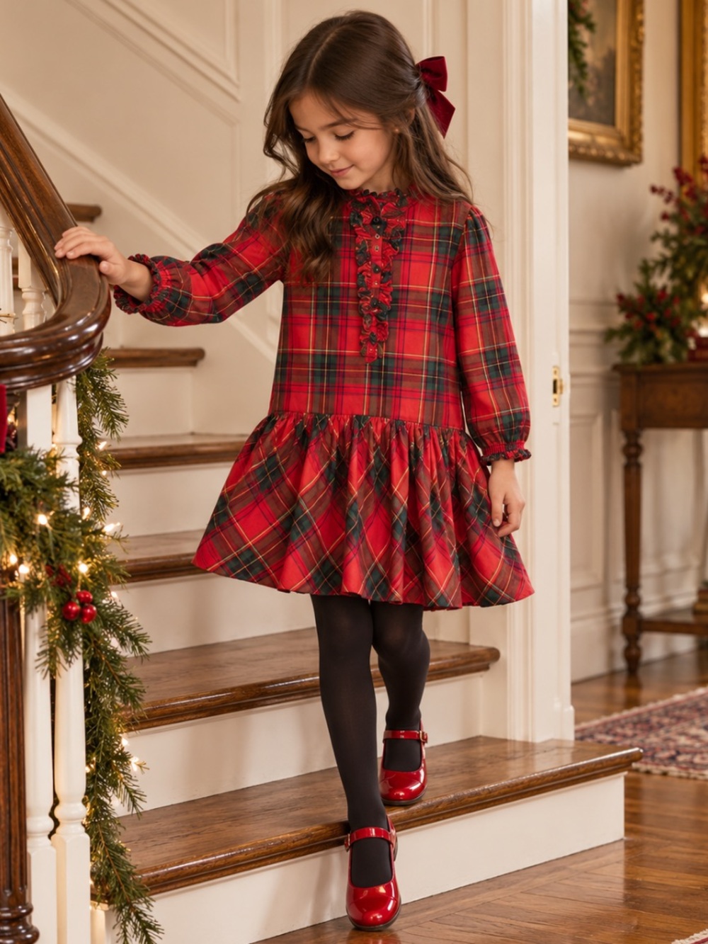 Ralph Lauren Girls Plaid Ruffle Dress Red Black Holiday Flannel Size 5